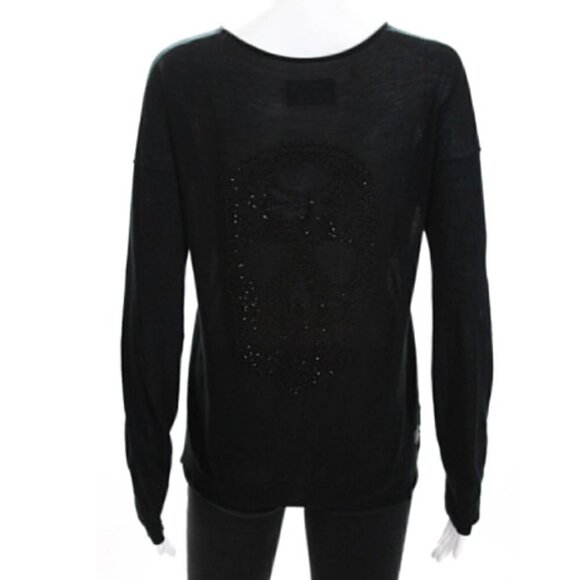 Zadig&Voltaire Black Strass Skull Long Sleeve NWOT - Picture 4 of 7